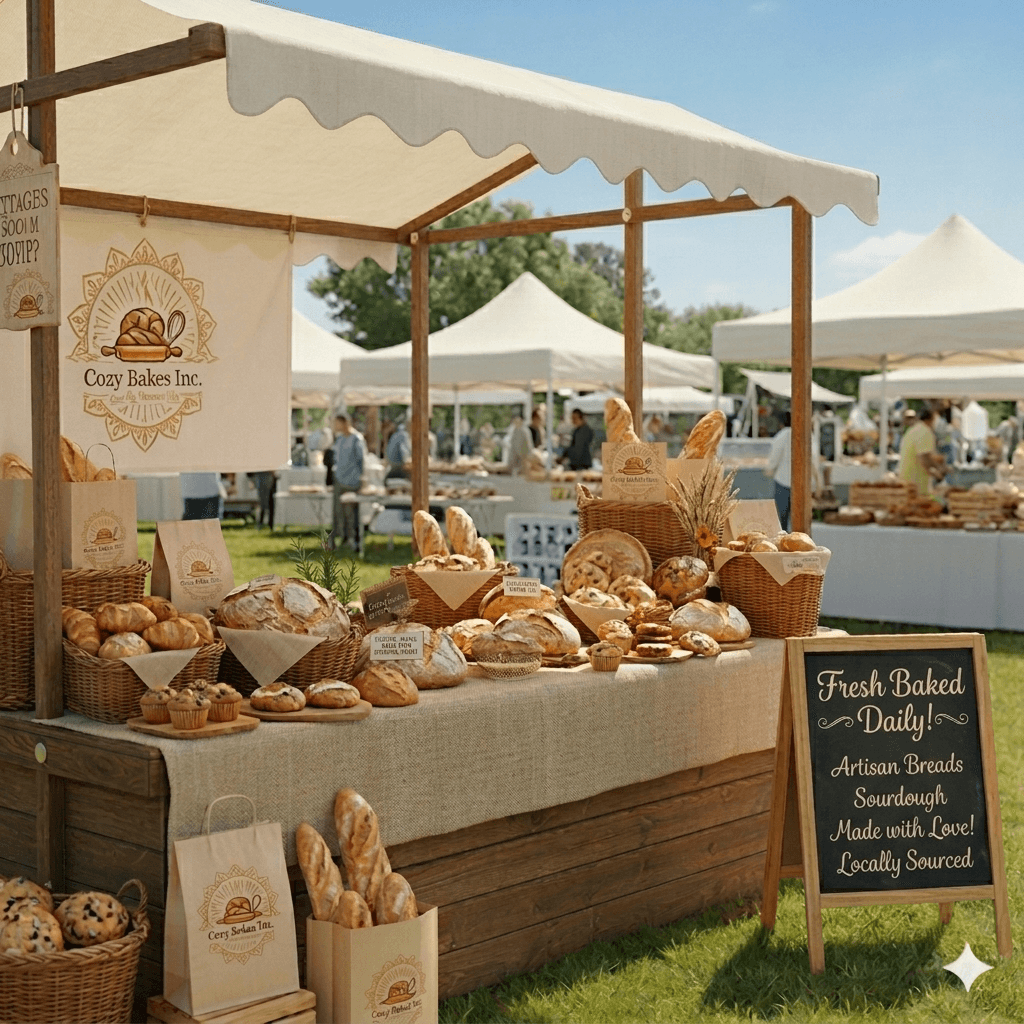 Bakery market stand with artisan breads